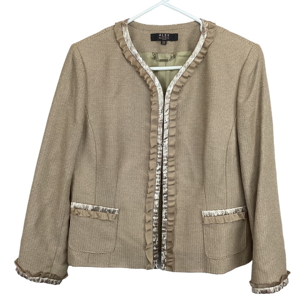 Alex Marie Metallic Gold & Tan Tweed Jacket‎ Blazer Size 10P 10 Petite